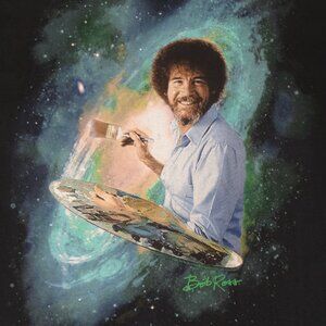 BOB ROSS PAINTING THE UNIVERSE STARS SPACE - BLACK XL T-SHIRT K729